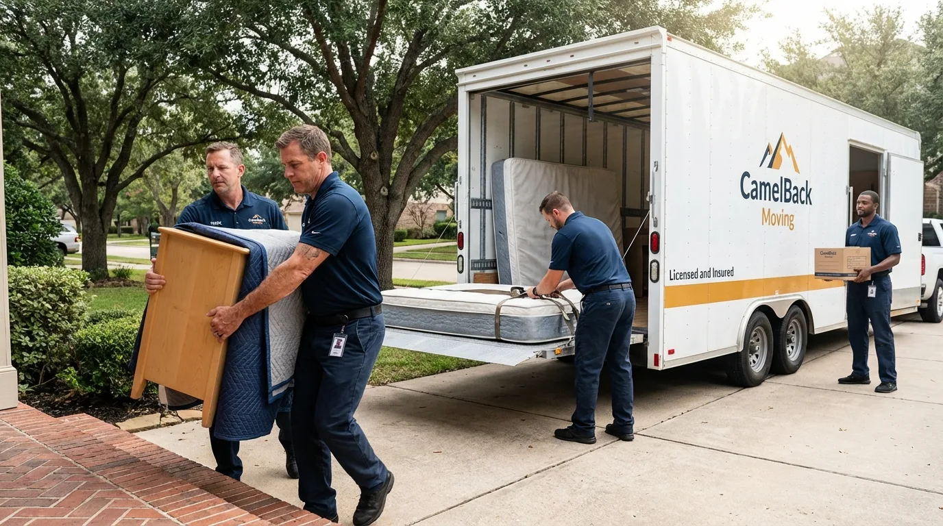 Crew loading residential truck for cross-state move from Lewiston, MN