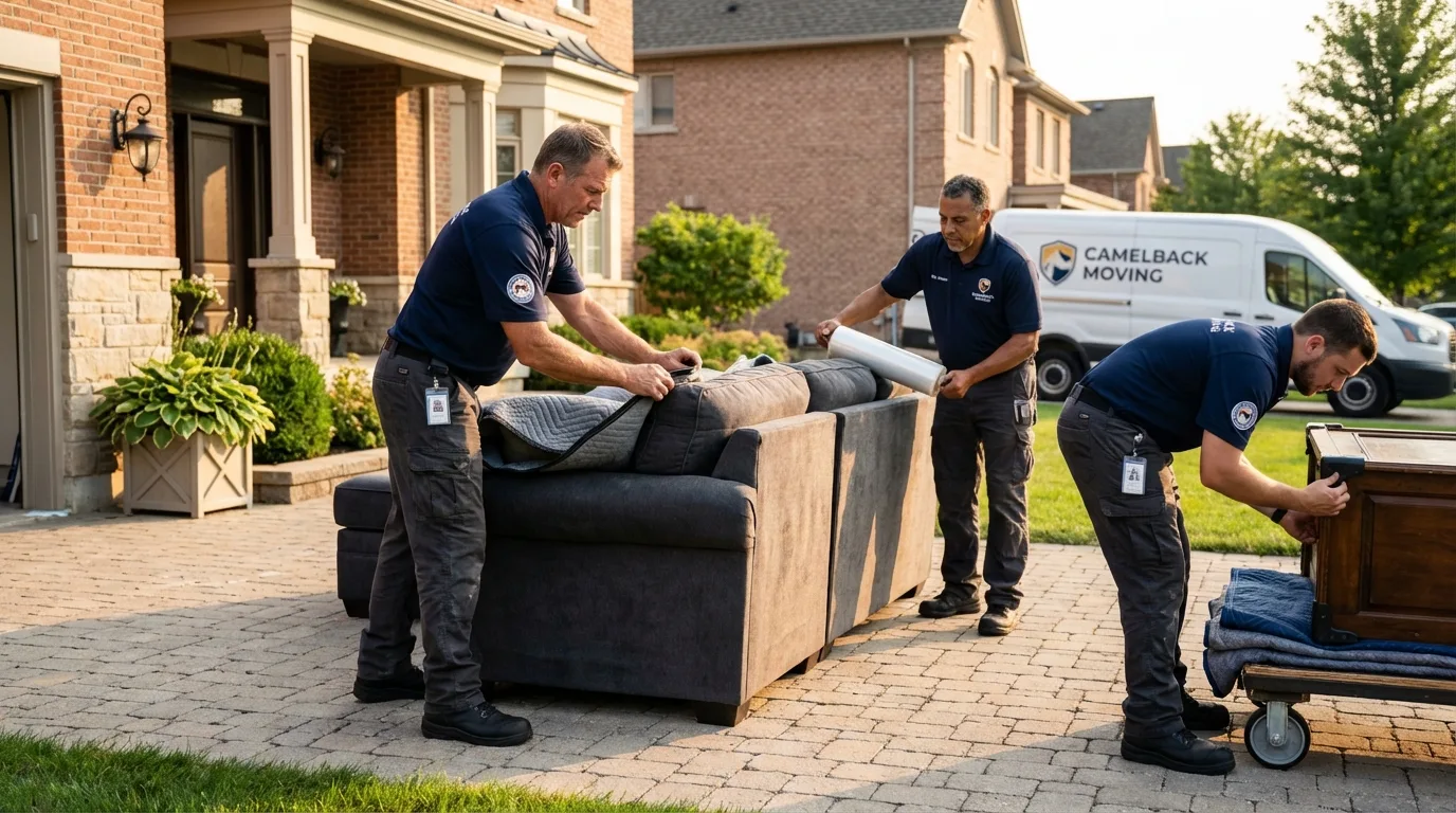 Large estate moving crew wrapping furniture in Lewiston, MN