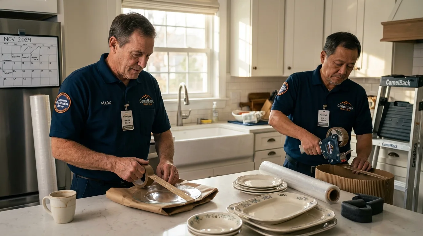 Professional crew packing kitchen dishware in Lewiston, MN